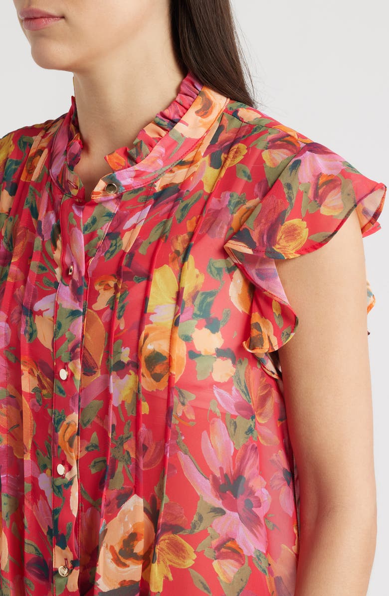 Julia Jordan Floral Print Pleated Ruffle Hem Dress, Alternate, color, Red Multi