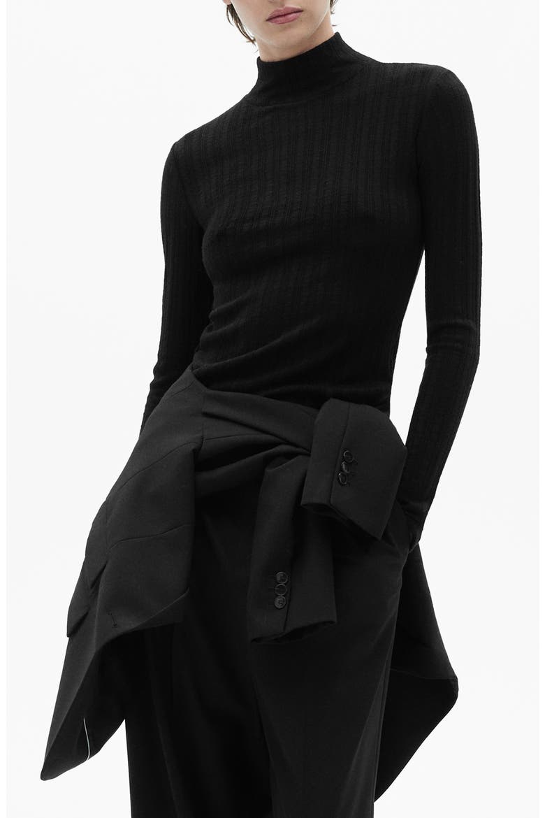 Mock Neck Long Sleeve Rib Top, Main, color, BLACK