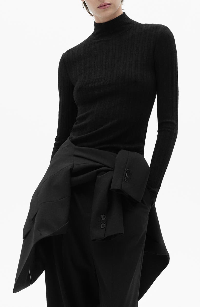 MANGO Mock Neck Long Sleeve Rib Top, Main, color, Black