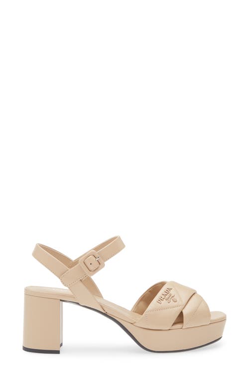 Prada Quilted Leather Ankle-strap Platform Sandals In Sabbia