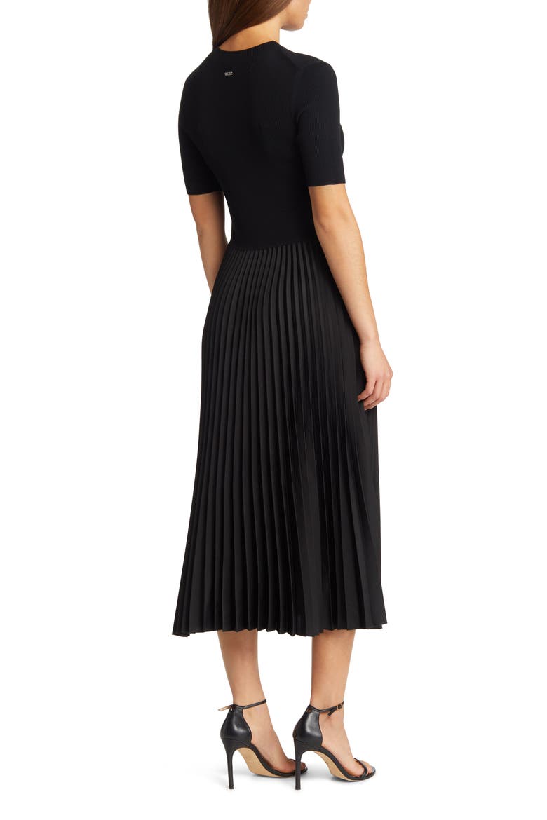 Fadrid Ribbed Pleated A-Line Dress, Alternate, color, BLACK