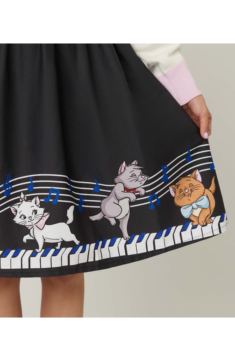 Unique Vintage Suspender Swing Skirt, Alternate, color, Black Piano Cats Print