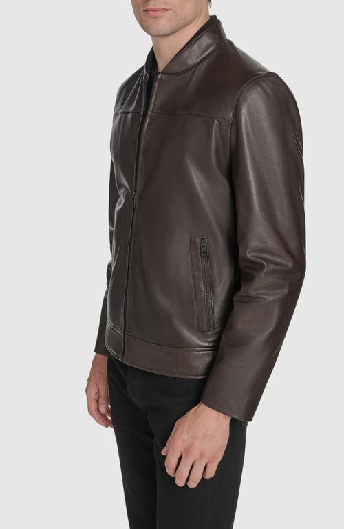 Andrew Marc Fine Grain Lambskin Leather Bomber Jacket In Brown
