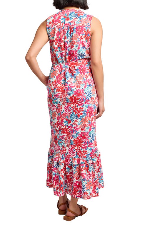Jones New York Floral Print Ruffle Tie Waist Sleeveless Maxi Dress In Coral Sun Multi