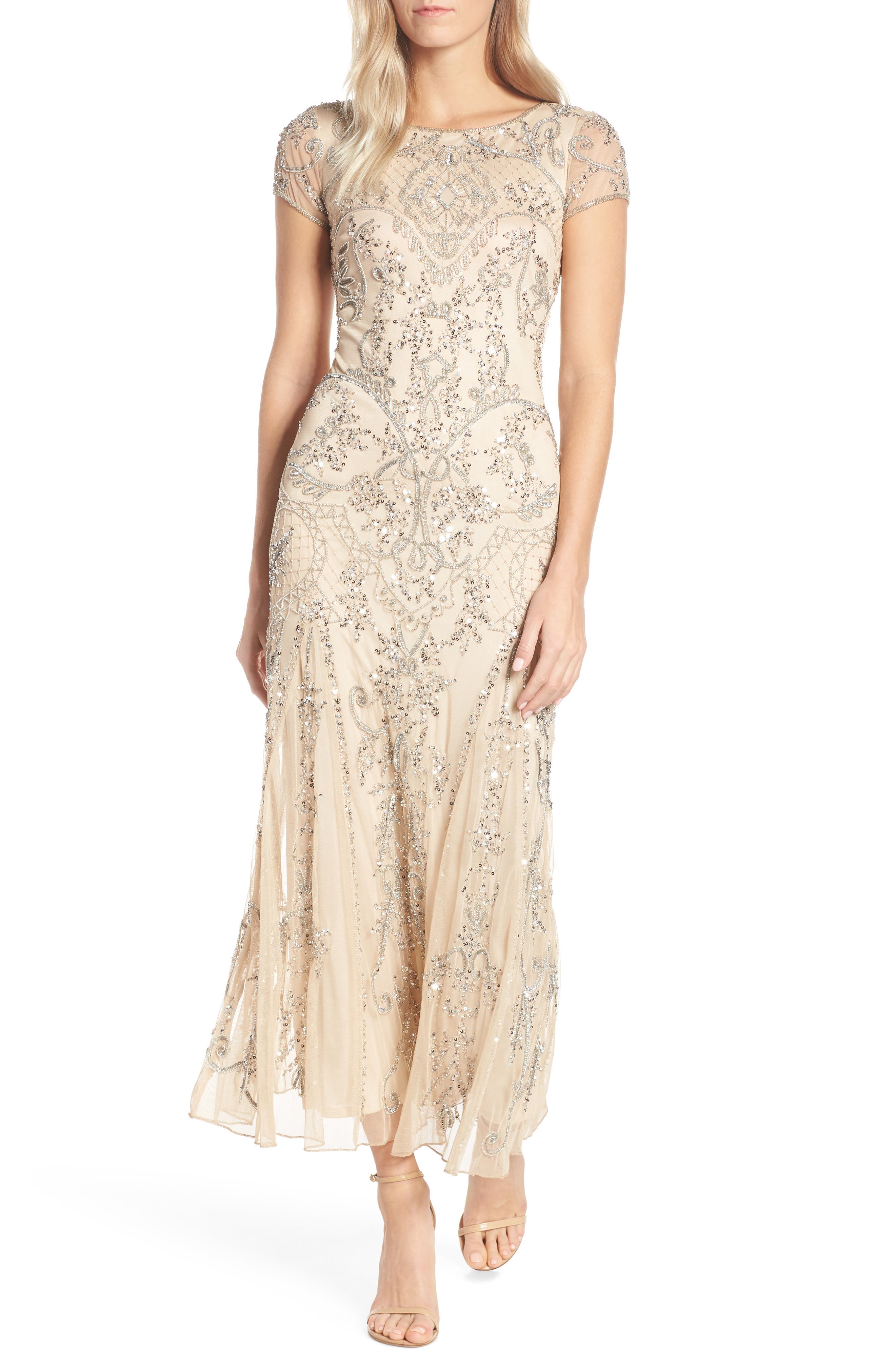 beaded mesh midi cocktail dress Adrianna Papell Women's Beaded Velvet Midi Dress - Midnight