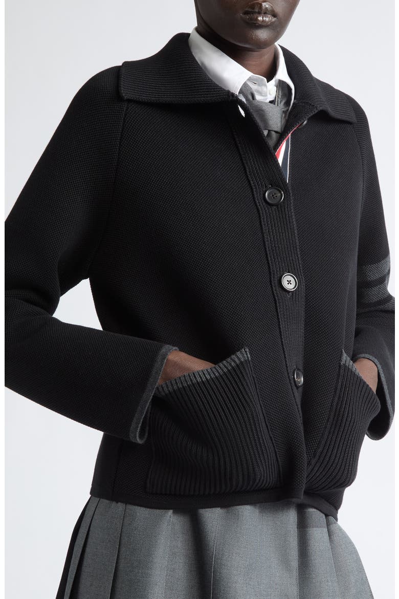 Double Face Pique Stitch Cardigan, Alternate, color, BLACK