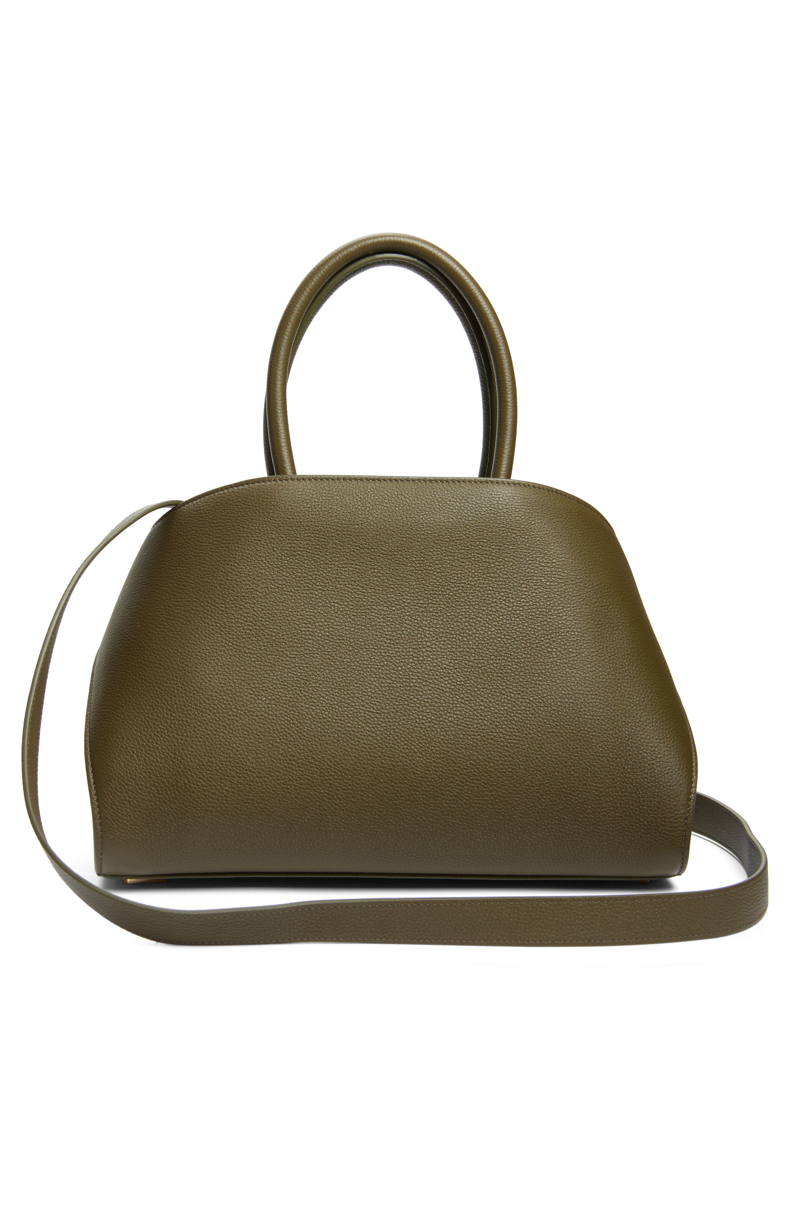 FERRAGAMO Small Hug Grained Leather Top Handle Bag, Alternate, color, New Olive