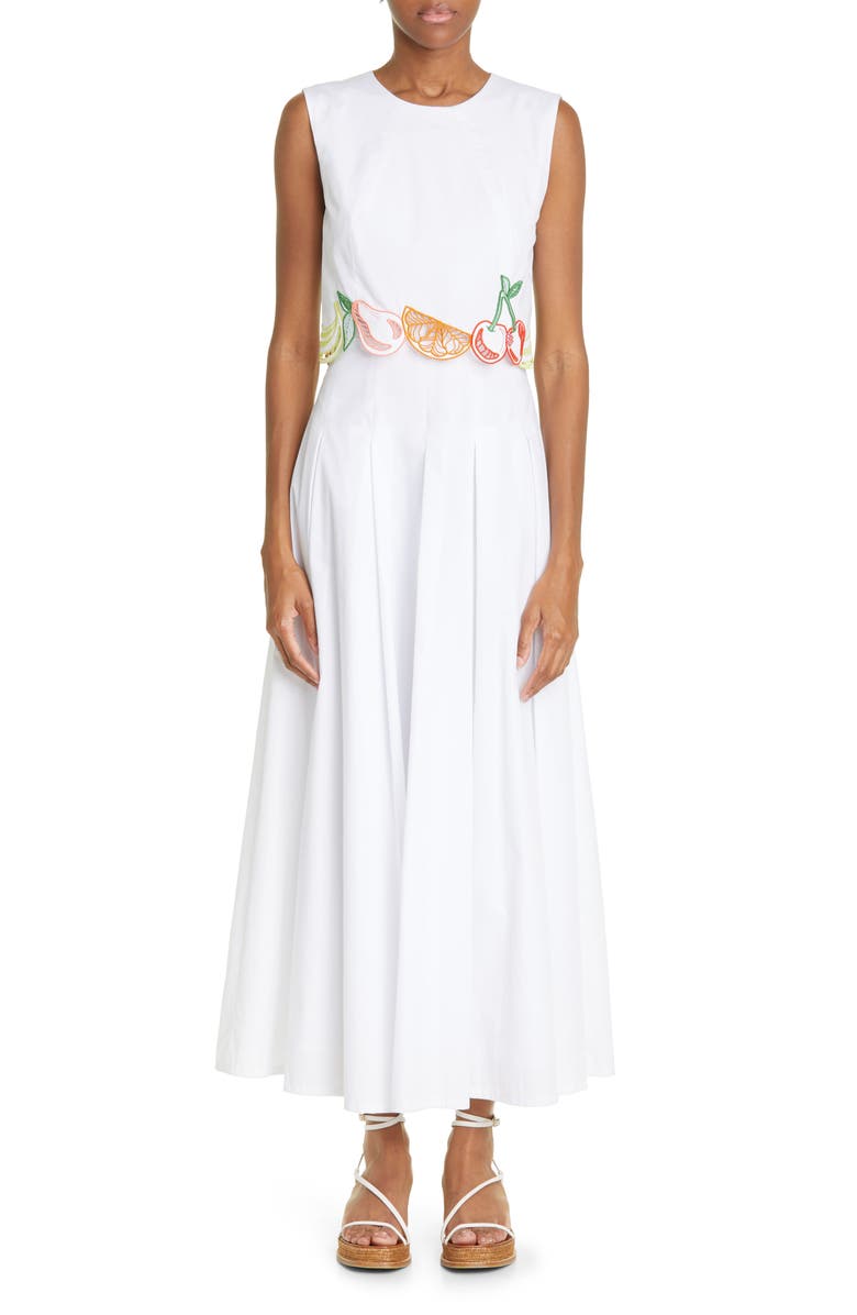 Lela Rose Embroidered Fruit Pleated Popover Dress, Main, color,