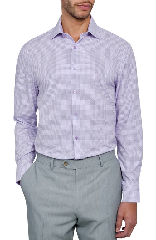 W.R.K Slim Fit Flower Geo Print Recycled Performance Stretch Dress Shirt in White/Purple 