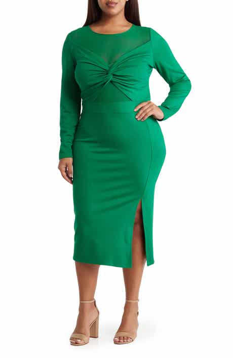 BY DESIGN Celia Long Sleeve Illusion Mesh Ponte Dress