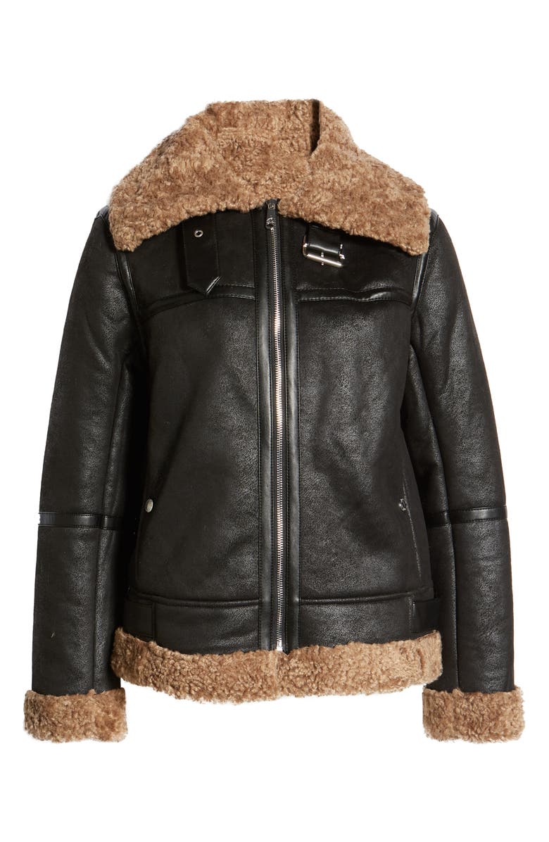 Sam Edelman Short Faux Shearling Trim Aviator Jacket, Alternate, color,
