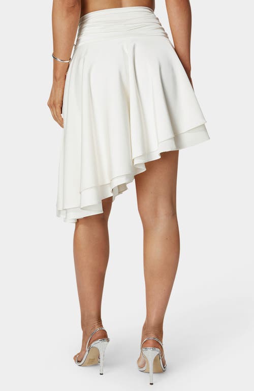 Bebe Asymmetric Satin Midi Skirt In White