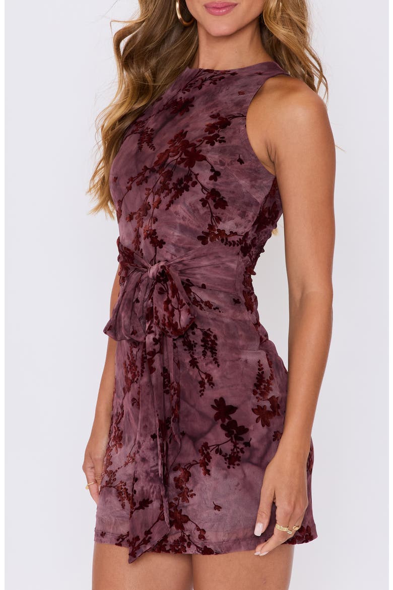 Heiress Tie Waist Minidress, Alternate, color, MERLOT PRINT