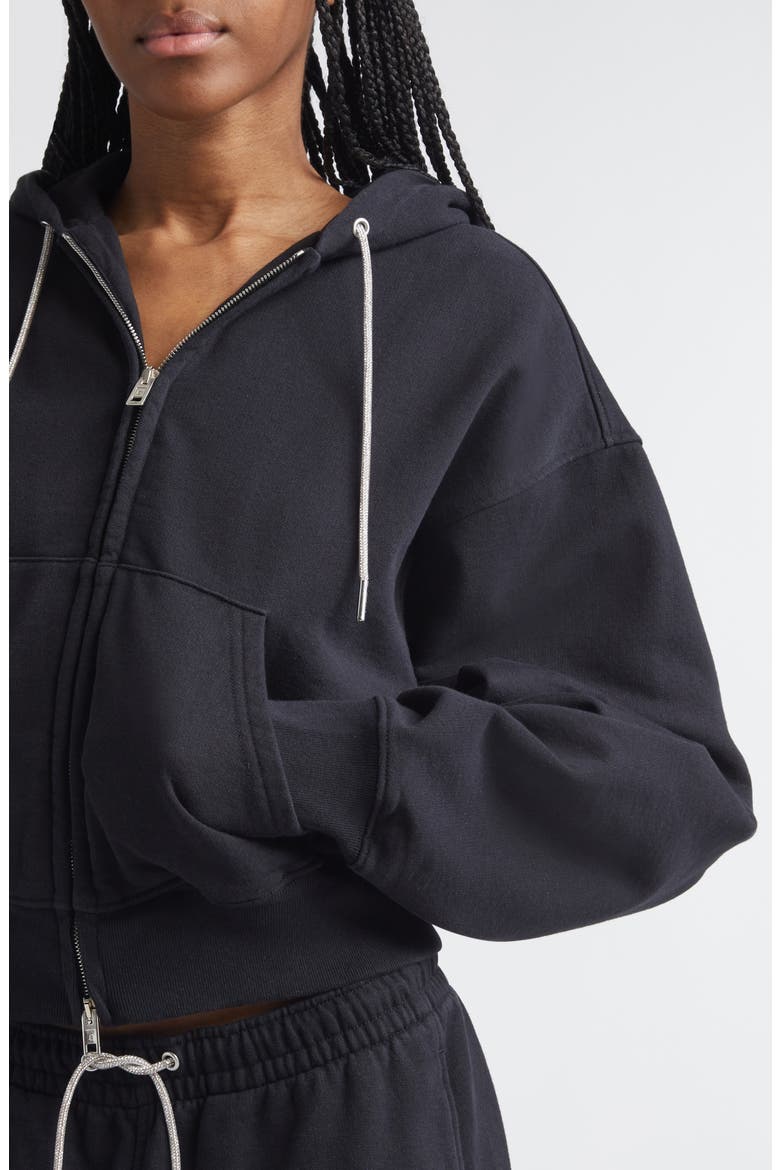 Rhinestone Drawstring Zip Hoodie, Alternate, color, BLACK 2