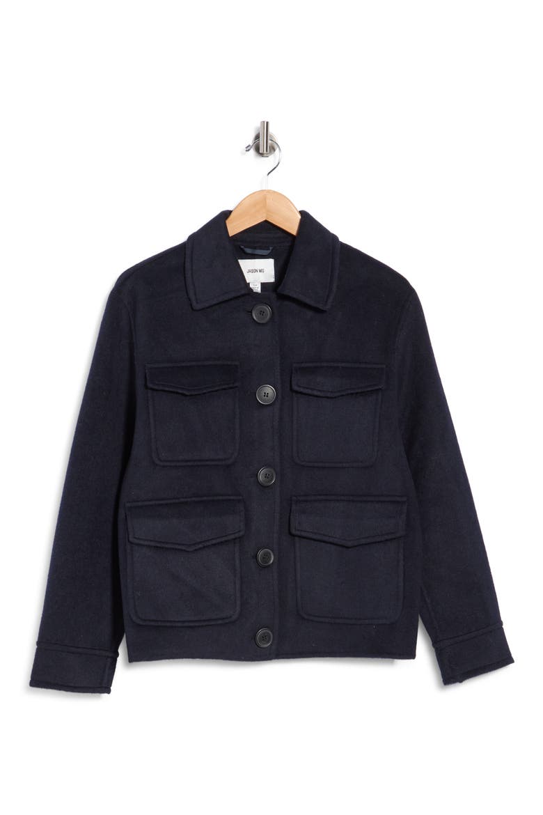 Wool Blend Collared Jacket, Main, color, NAVY