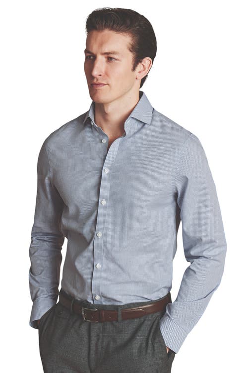 Charles Tyrwhitt Non-Iron Poplin Mini Gingham Check Cutaway Slim Fit Shirt Single Cuff in Light Grey 