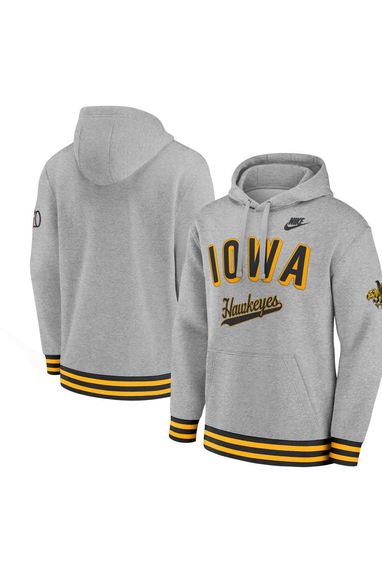 Men's Nike Heather Gray Iowa Hawkeyes Legacy Retro Pullover Hoodie, Main, color, Heather Gray
