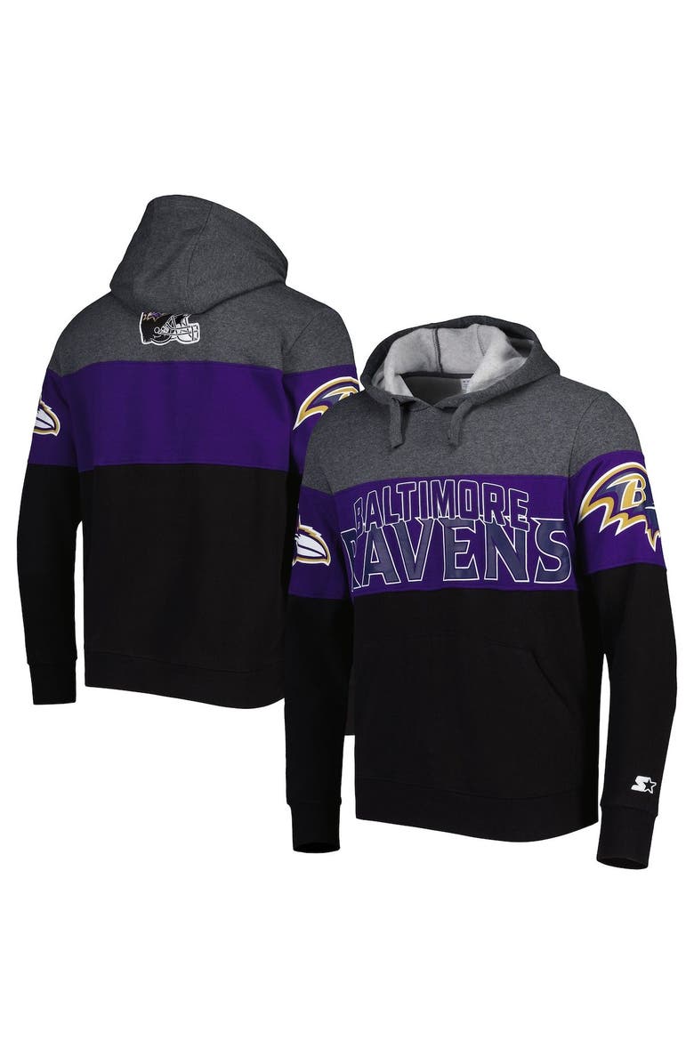 STARTER Men's Starter Heather Charcoal/Purple Baltimore Ravens Extreme Pullover Hoodie, Main, color, 