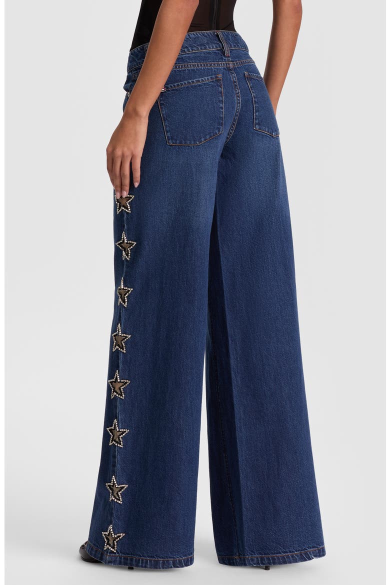 Amazing Embellished Star Cutout Wide Leg Jeans, Alternate, color, DARK RINSE