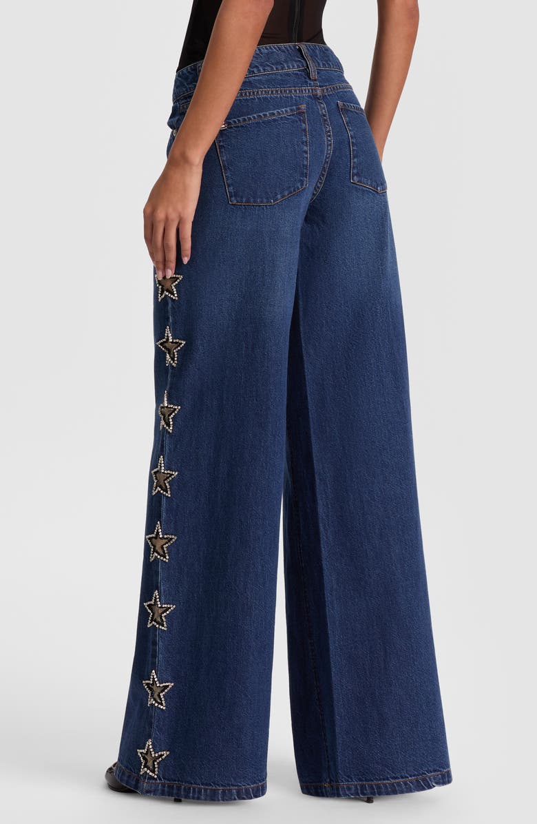 Alice + Olivia Amazing Embellished Star Cutout Wide Leg Jeans, Alternate, color, Dark Rinse