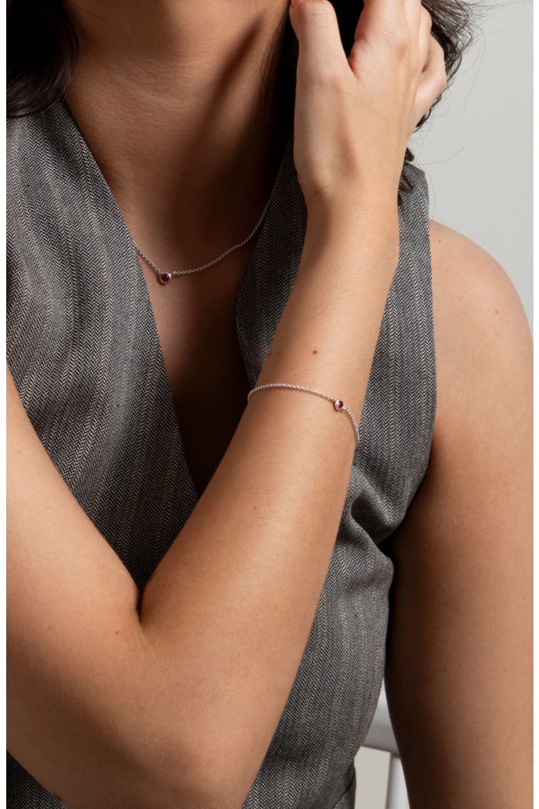 Single Ruby Dewdrop Chain Bracelet, Alternate, color, Sterling Silver
