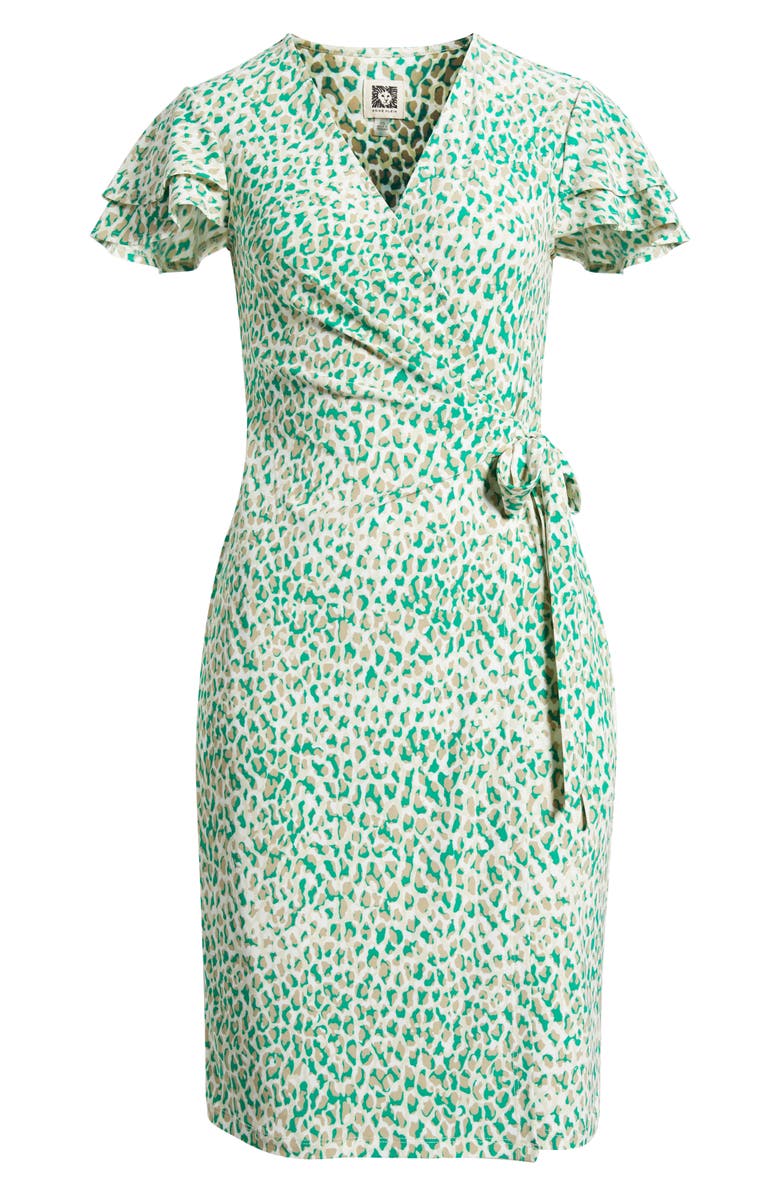 Anne Klein Animal Print Flutter Sleeve Wrap Dress, Alternate, color, Tropical Green Multi