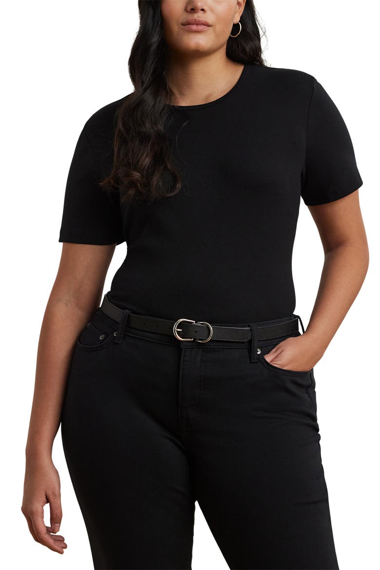 Judy Short Sleeve Stretch Cotton Top, Main, color, POLO BLACK