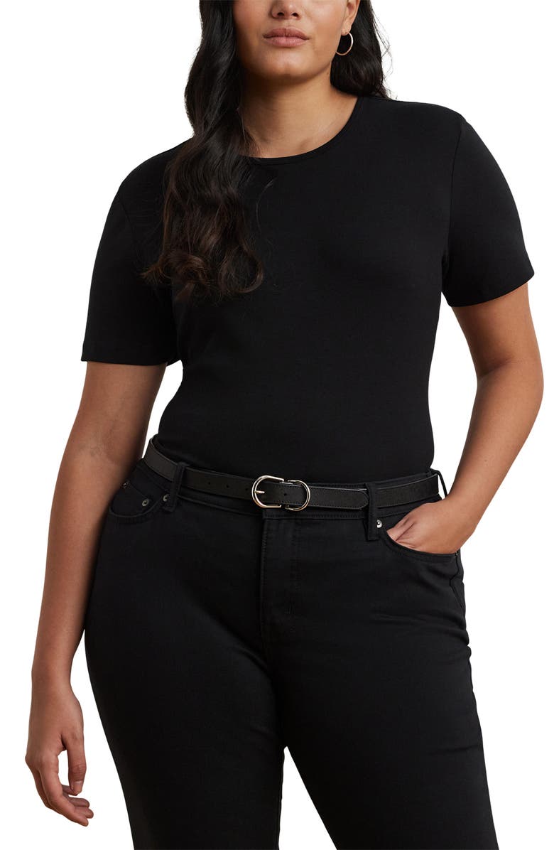 Lauren Ralph Lauren Judy Short Sleeve Stretch Cotton Top, Main, color, Polo Black