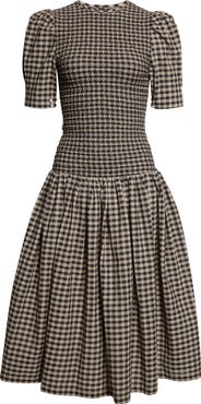 Tanner Fletcher Gender Inclusive Imelda Smocked Plaid Midi Dress