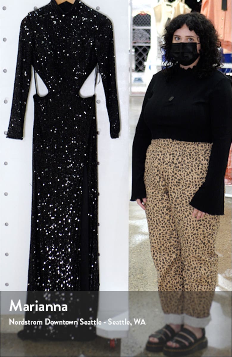 Sequin Long Sleeve Cutout Gown, sales video thumbnail
