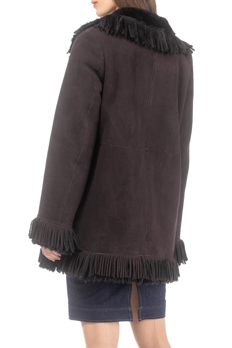 Genuine Shearling Lamb Jacket, Fringes, Alternate, color, Dark Brown