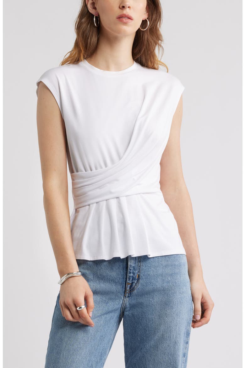 Draped Cap Sleeve Peplum Top, Main, color, WHITE