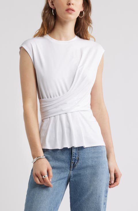 Draped Cap Sleeve Peplum Top