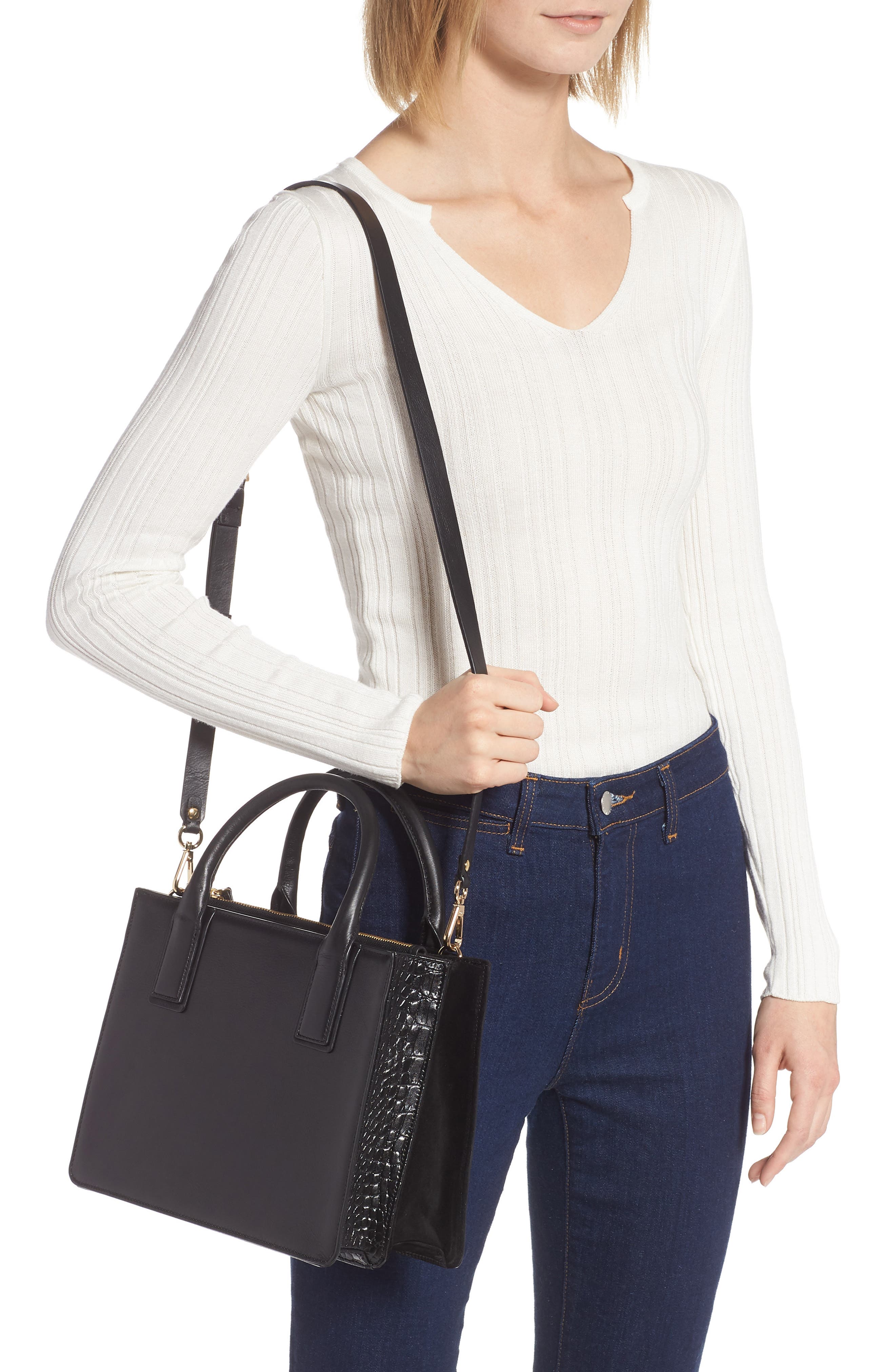 Nordstrom Concertina Leather Accordion Satchel, Alternate, color, 