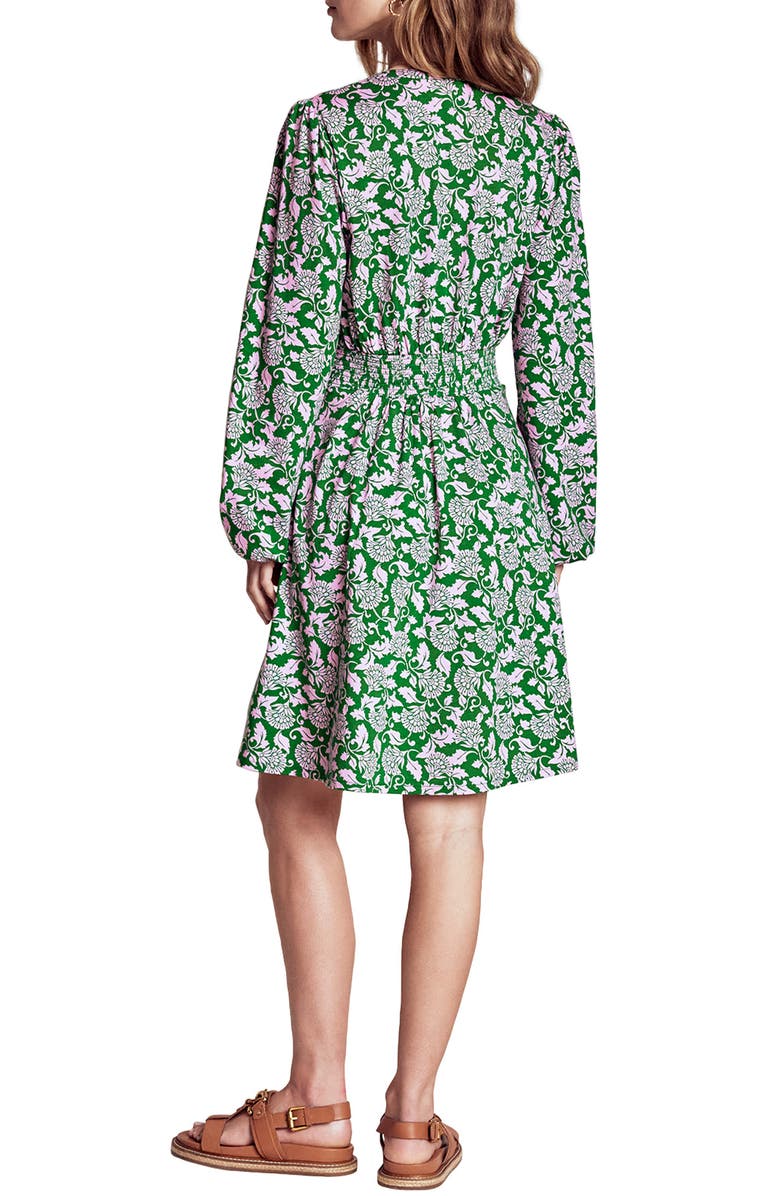 Boden Sarah Floral Long Sleeve Jersey Dress, Alternate, color, Green Floral