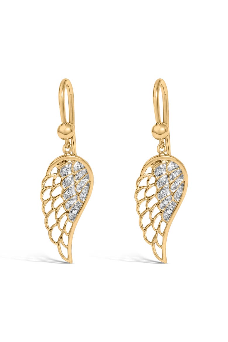 Gold Vermeil Diamond Accent Angel Wing Drop Earring, Main, color, Silver