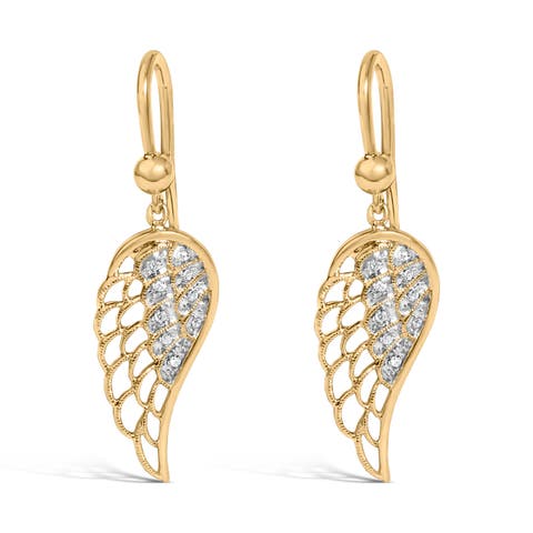 Gold Vermeil Diamond Accent Angel Wing Drop Earring