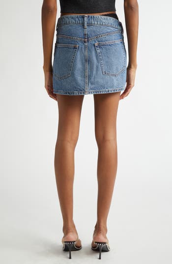 Pre-Styled Denim Miniskirt with Asymmetric Lace Waistband
