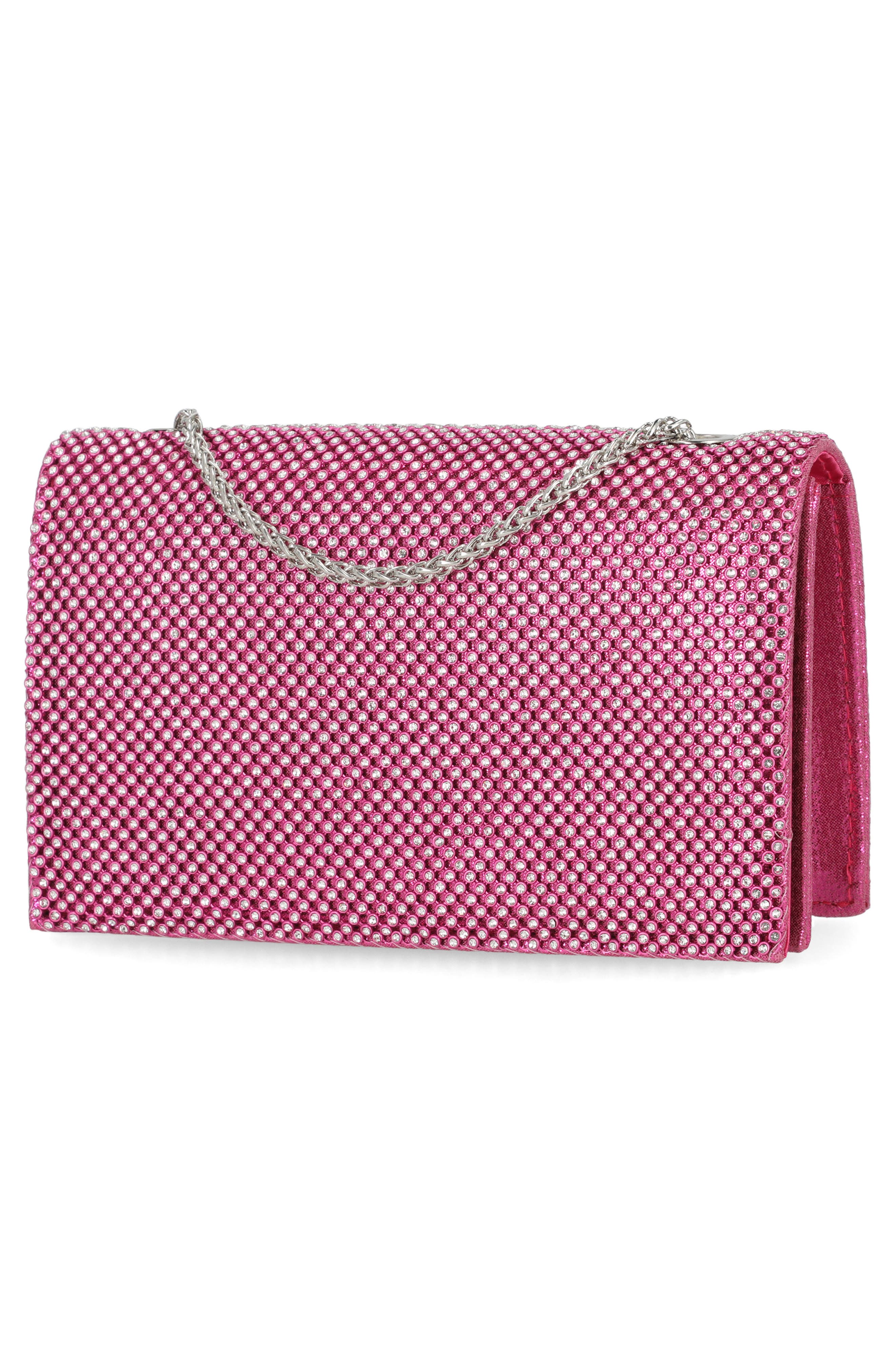 Jessica McClintock Adria Embellished Faux Leather Clutch, Alternate, color, Fuschia