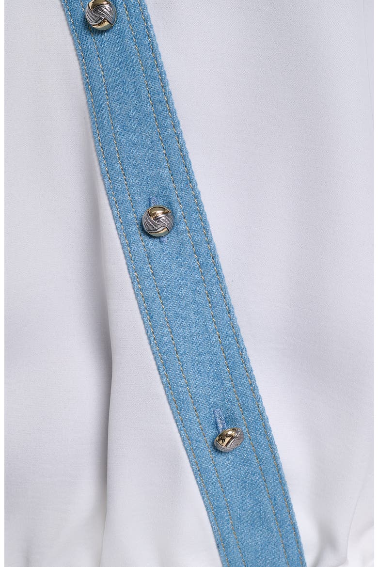Denim Trim V-Neck Blouse, Alternate, color, SOFT WHITE