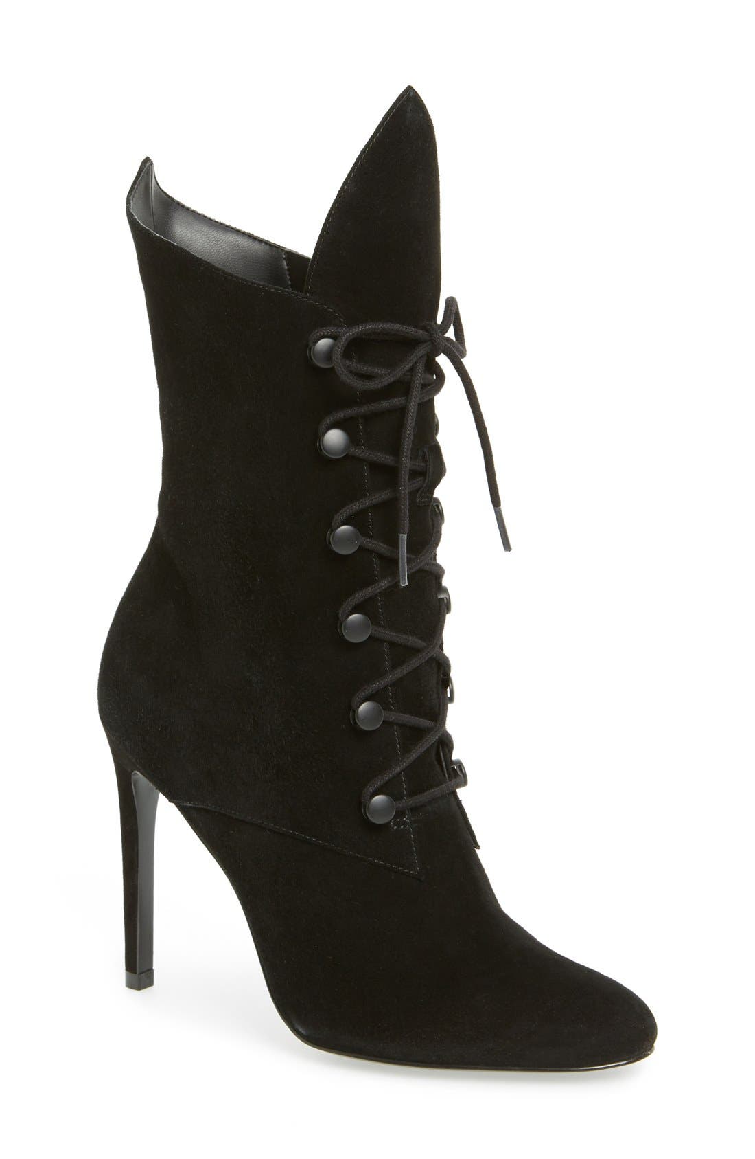 Maya Lace-Up Bootie, Main, color, BLACK SUEDE