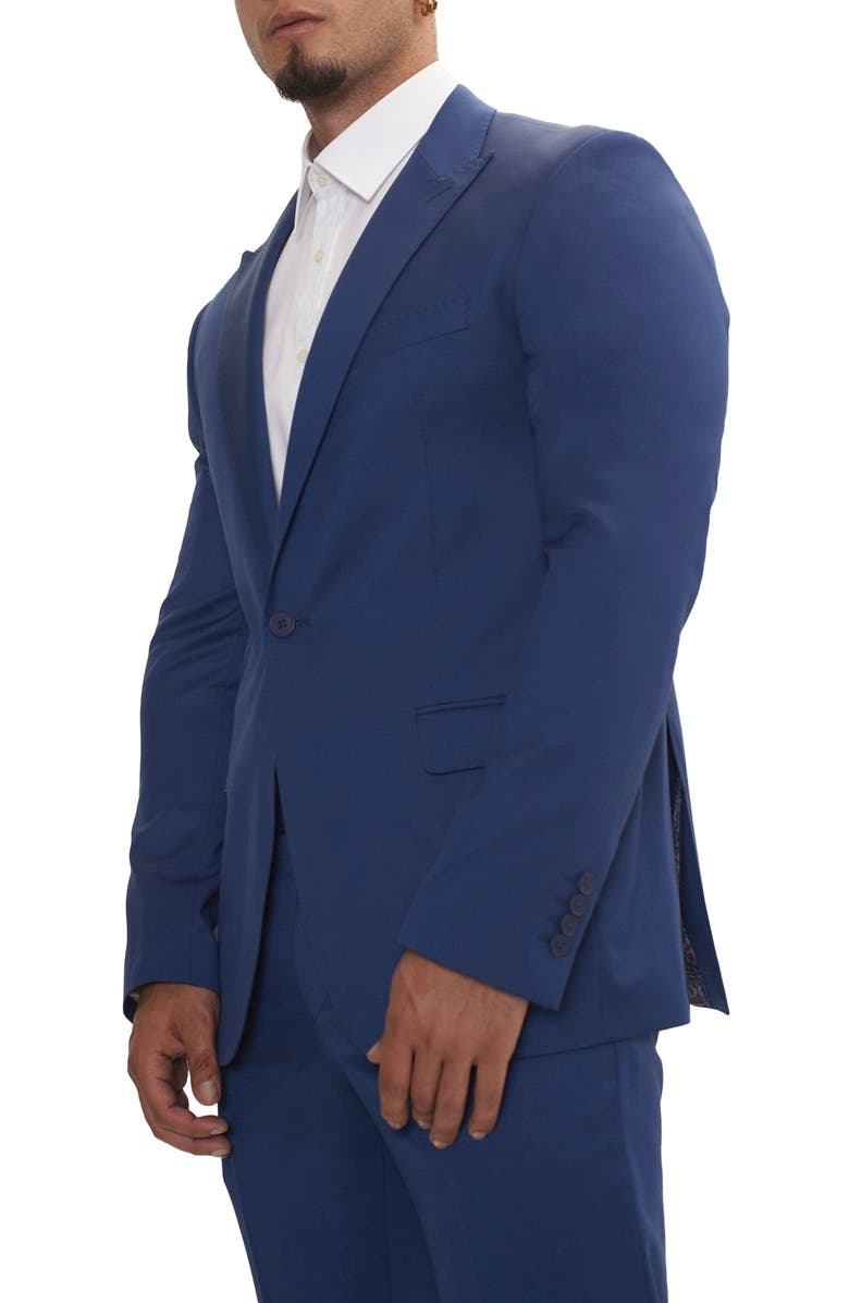 RON TOMSON Trim Fit Solid Peak Lapel Wool Suit, Alternate, color, Admiral Blue