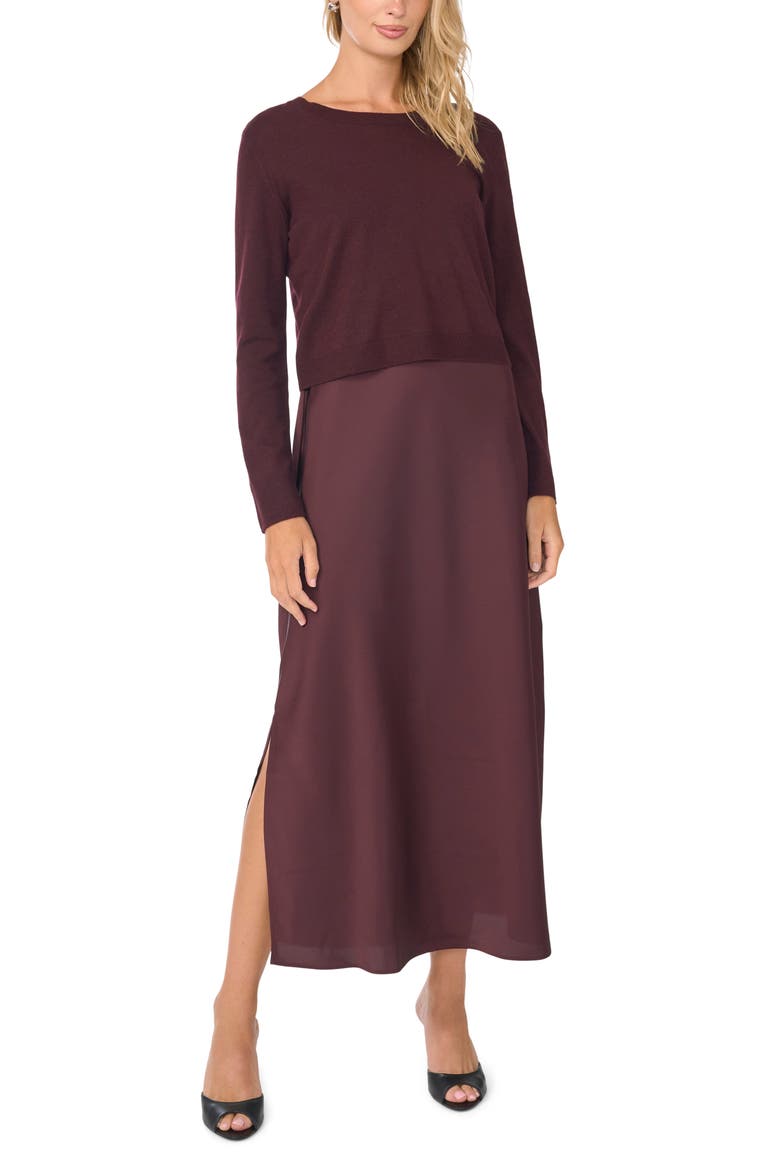 Crewneck Mixed Media Dress, Main, color, WINETASTING