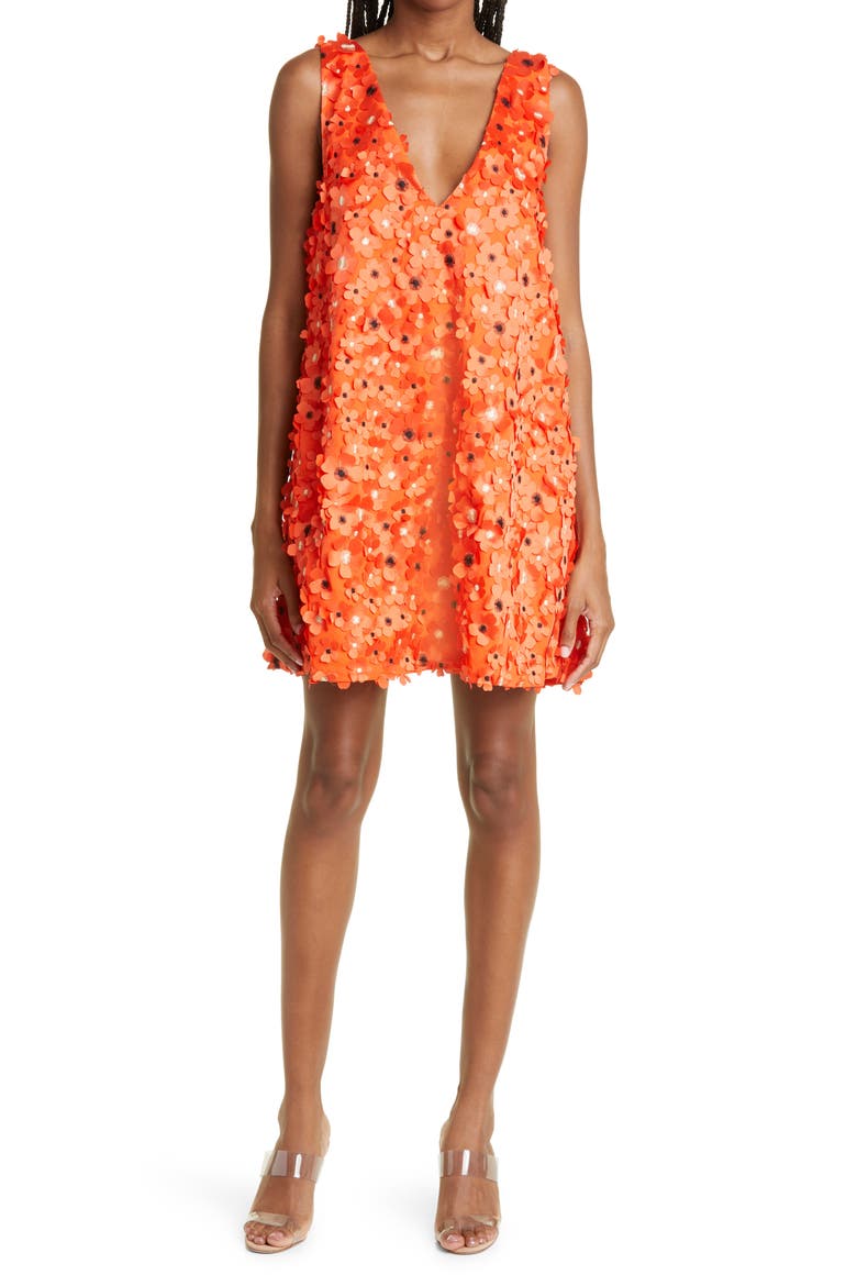 Elena Floral Appliqué Dress, Main, color, 3088 ORANGE BLOSSOM