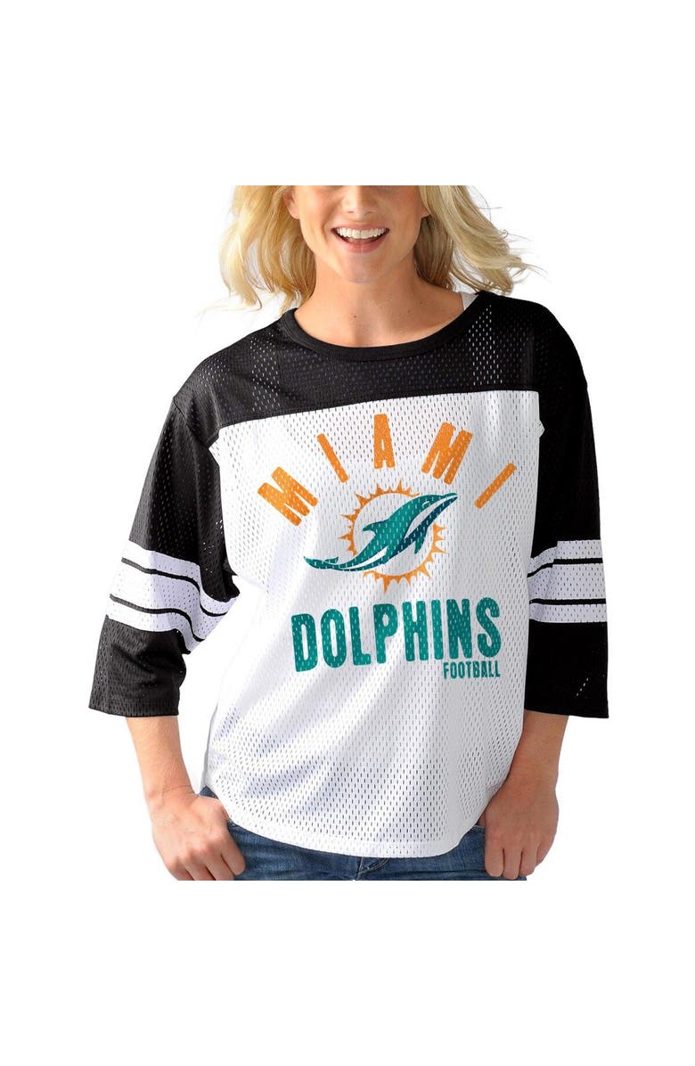 G-III 4HER BY CARL BANKS Women's G-III 4Her by Carl Banks White/Black Miami Dolphins First Team 3/4-Sleeve Mesh T-Shirt, Alternate, color, 