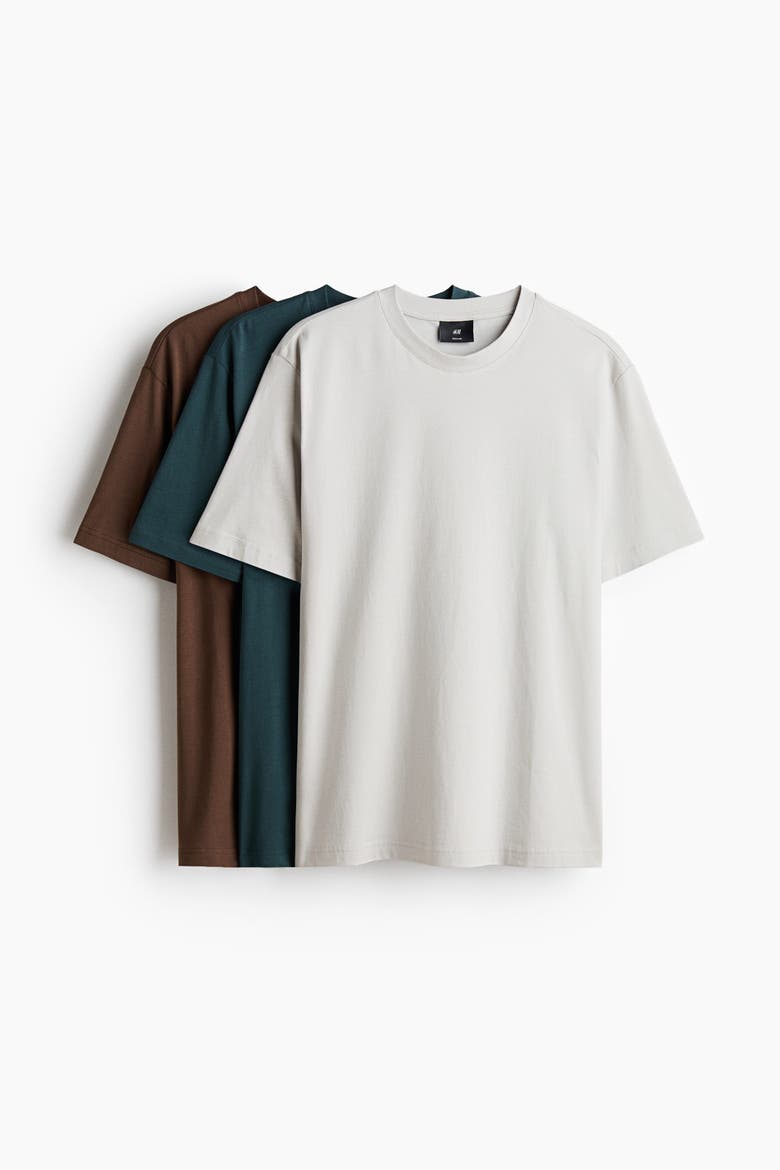 3-pack Regular Fit T-shirts, Main, color, Dark teal/brown/light gray