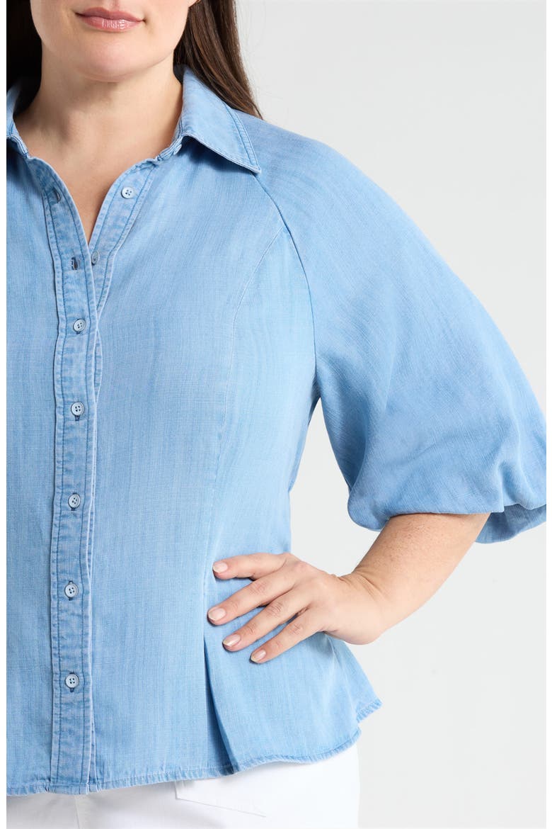 Bubble Sleeve Flare Button-Up Chambray Top, Alternate, color, LIGHT BLUE