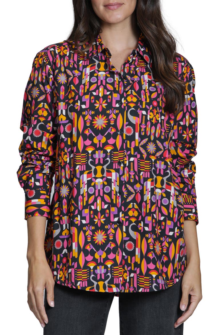 Boyfriend Poplin Button-Up Shirt, Main, color, PINK MULTI