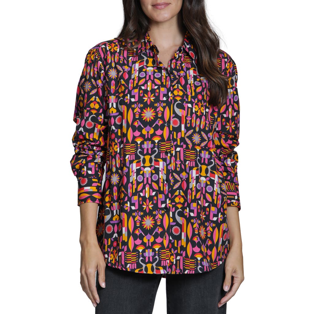 Apny Boyfriend Poplin Button-up Shirt In Multi