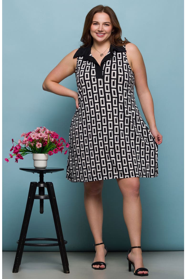 Johnny Collar Sleeveless Shift Dress, Alternate, color, BLACK MULTI